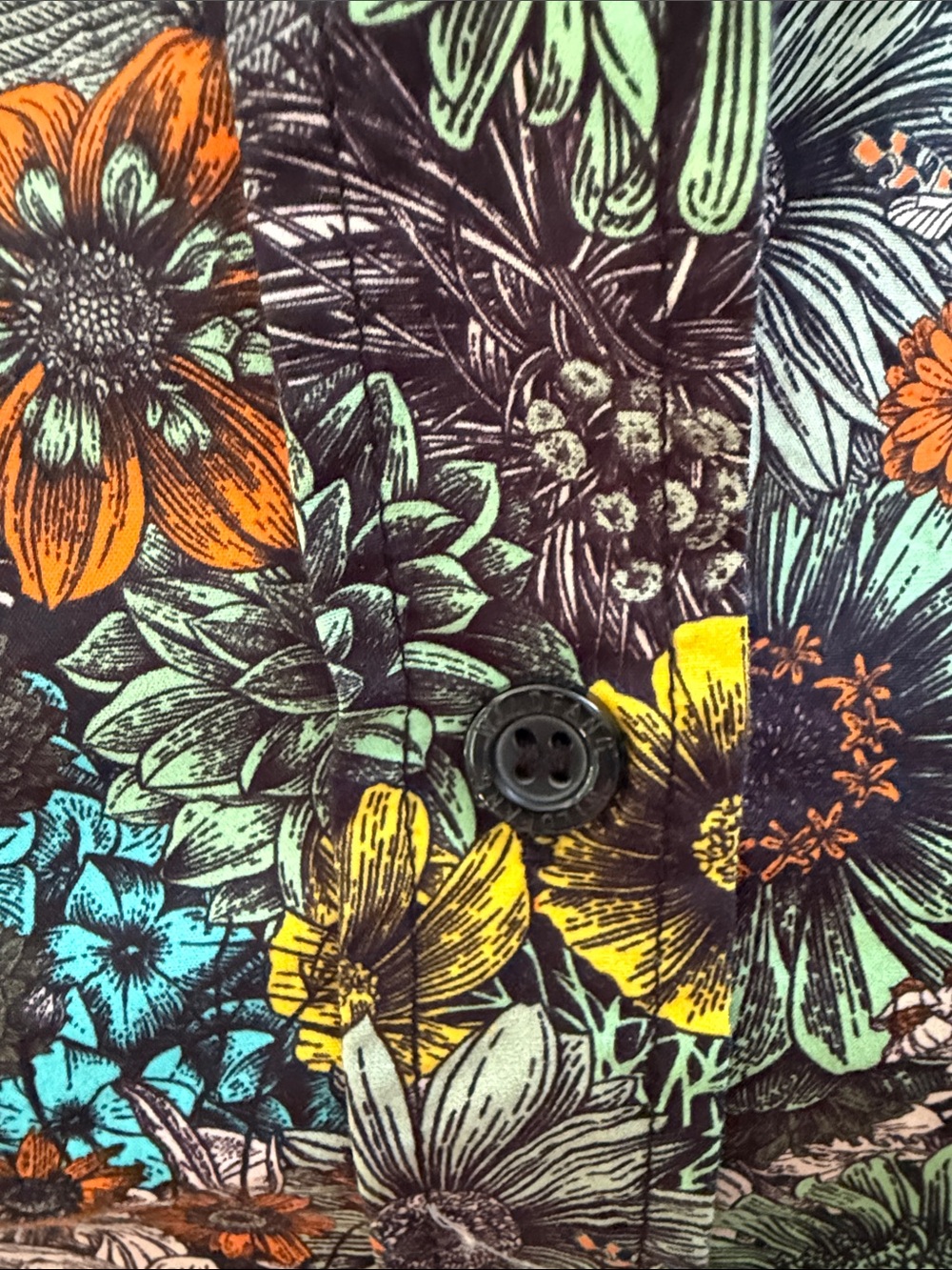 Wildfang Black Floral Button-Up Shirt with Teal, Orange & Yellow Accents - Picture 7 of 10